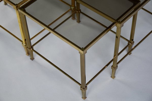 Mid-Century Modern Brass Nesting Tables Attributed to Maison Jansen, Set of 3-IEI-1038797