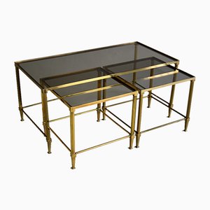 Mid-Century Modern Brass Nesting Tables Attributed to Maison Jansen, Set of 3-IEI-1038797