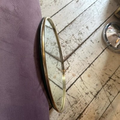 Mid-Century Modern Brass Oval Wall Mirror, 1960s-NMK-2036007