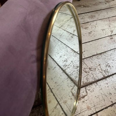 Mid-Century Modern Brass Oval Wall Mirror, 1960s-NMK-2036007