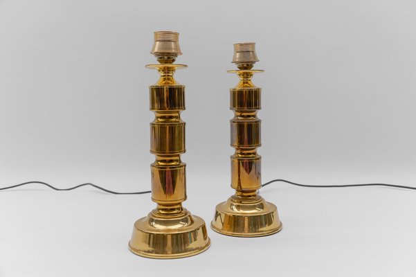 Mid-Century Modern Brass Table Lamp Bases, 1960s, Set of 2-KQB-1815144