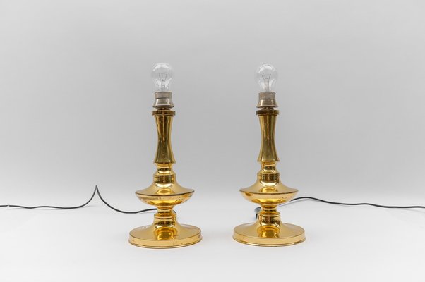 Mid-Century Modern Brass Table Lamp Bases, 1960s, Set of 2-KQB-1812928