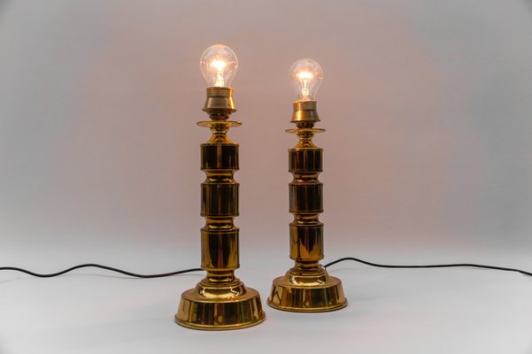 Mid-Century Modern Brass Table Lamp Bases, 1960s, Set of 2-KQB-1815144