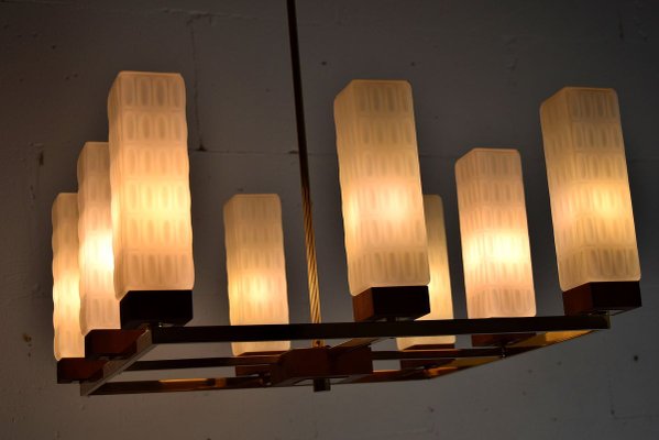 Mid-Century Modern Brass, Teak and Glass Ceiling Lamp from Kaiser Idell / Kaiser Leuchten-IEI-788382