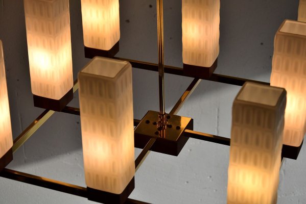 Mid-Century Modern Brass, Teak and Glass Ceiling Lamp from Kaiser Idell / Kaiser Leuchten-IEI-788382