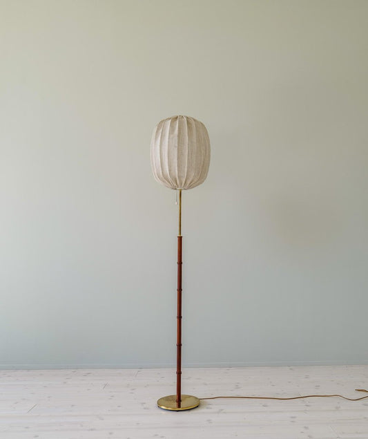 Mid-Century Modern Brass Teak Floor Lamp from Falkenbergs Lighting, Sweden, 1960s