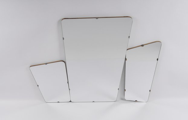 Mid-Century Modern Brass Wall Mirror, Germany, 1950s, Set of 3-KQB-1445298