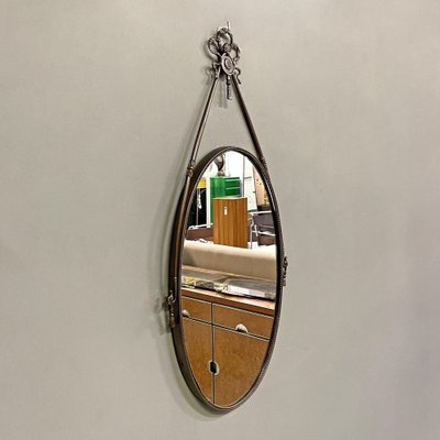 Mid-Century Modern Brass Wall Mirror with Ribbon and Decorations, Italy, 1950s-GDD-1817217