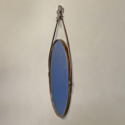 Mid-Century Modern Brass Wall Mirror with Ribbon and Decorations, Italy, 1950s-GDD-1817217