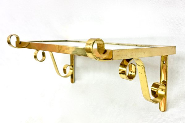 Mid-Century Modern Brass Wall Shelf with Mirror Top, 1970s-ZCY-1763610