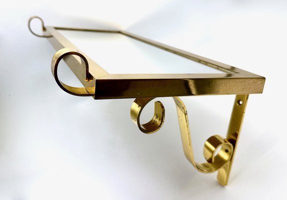 Mid-Century Modern Brass Wall Shelf with Mirror Top, 1970s-ZCY-1763610