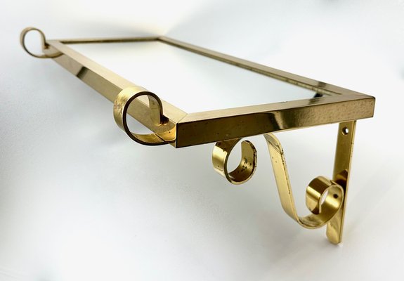 Mid-Century Modern Brass Wall Shelf with Mirror Top, 1970s-ZCY-1763610