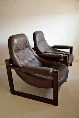 Mid-Century Modern Brazilian Mahogany and Leather Lounge Chairs from Percival Lafer, Set of 2-IEI-919884