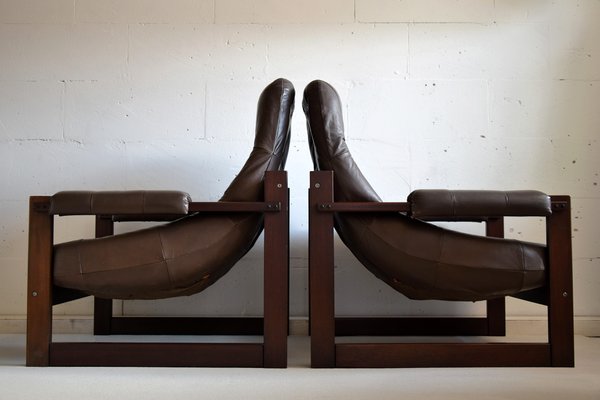 Mid-Century Modern Brazilian Mahogany and Leather Lounge Chairs from Percival Lafer, Set of 2-IEI-919884