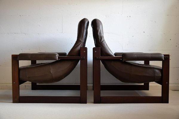 Mid-Century Modern Brazilian Mahogany and Leather Lounge Chairs from Percival Lafer, Set of 2-IEI-919884