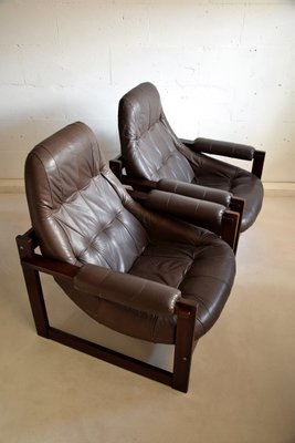 Mid-Century Modern Brazilian Mahogany and Leather Lounge Chairs from Percival Lafer, Set of 2-IEI-919884