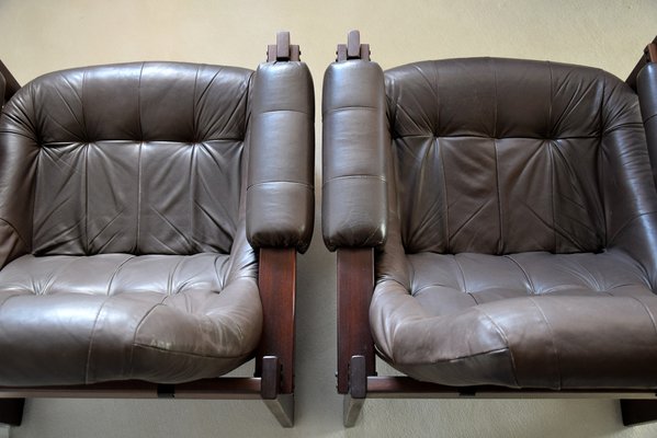 Mid-Century Modern Brazilian Mahogany and Leather Lounge Chairs from Percival Lafer, Set of 2-IEI-919884