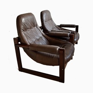 Mid-Century Modern Brazilian Mahogany and Leather Lounge Chairs from Percival Lafer, Set of 2-IEI-919884