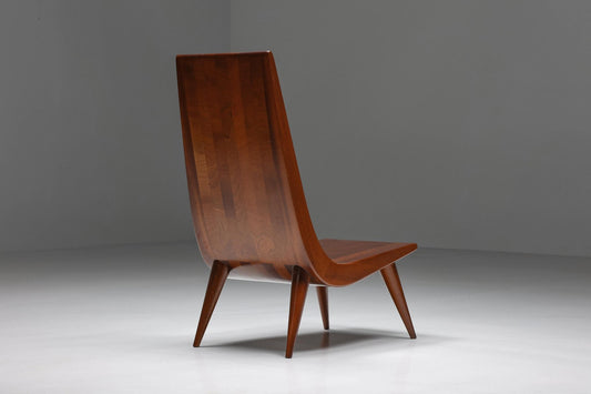 Mid-Century Modern Brazilian Walnut Lounge Chair in the Style of Niemayer from Caldas, 1970s