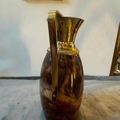 Mid-Century Modern Brown Goatskin and Brass Carafe by Aldo Tura, 1950s-NMK-1790225