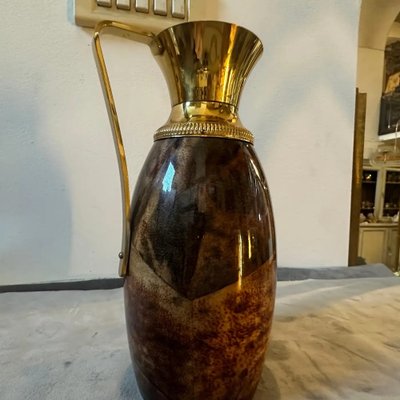 Mid-Century Modern Brown Goatskin and Brass Carafe by Aldo Tura, 1950s-NMK-1790225