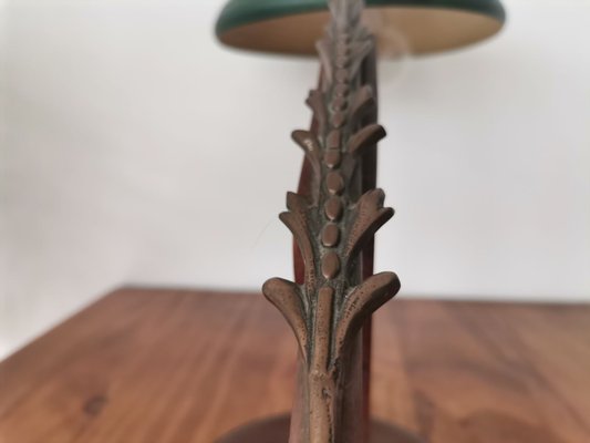 Mid-Century Modern Brown Wood & Green Metal Desk Table Lamp, 1950s-SCS-1137361