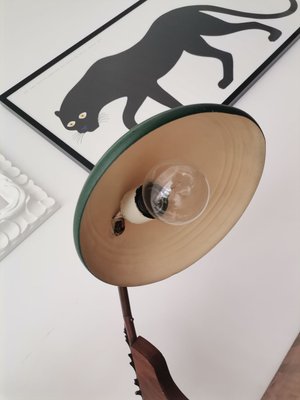 Mid-Century Modern Brown Wood & Green Metal Desk Table Lamp, 1950s-SCS-1137361