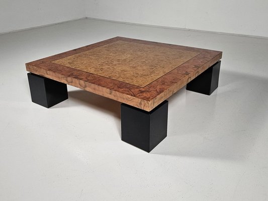 Mid-Century Modern Burl Wood and Black Lacquered Coffee Table by Milo Baughman, 1970s-UJI-2026334