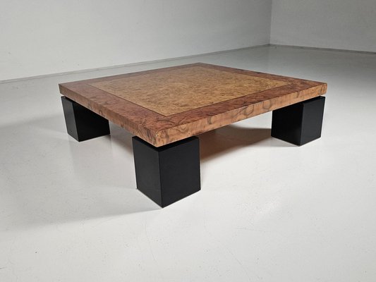 Mid-Century Modern Burl Wood and Black Lacquered Coffee Table by Milo Baughman, 1970s-UJI-2026334