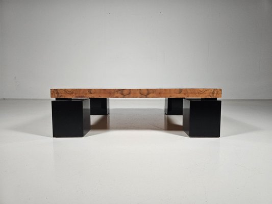 Mid-Century Modern Burl Wood and Black Lacquered Coffee Table by Milo Baughman, 1970s-UJI-2026334