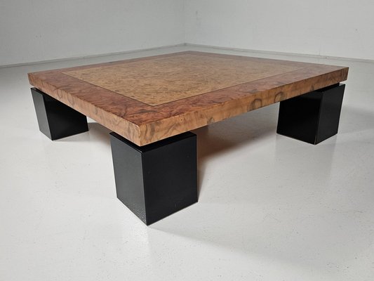 Mid-Century Modern Burl Wood and Black Lacquered Coffee Table by Milo Baughman, 1970s-UJI-2026334