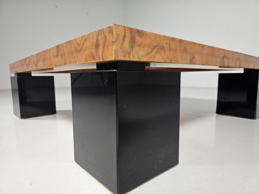 Mid-Century Modern Burl Wood and Black Lacquered Coffee Table by Milo Baughman, 1970s-UJI-2026334