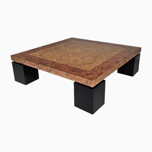 Mid-Century Modern Burl Wood and Black Lacquered Coffee Table by Milo Baughman, 1970s-UJI-2026334