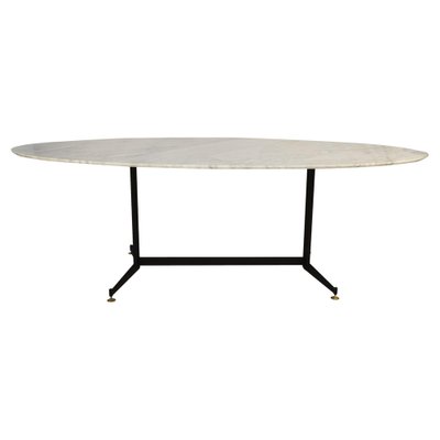 Mid-Century Modern Carrara Marble Dining Table with Metallic Foot, Italy, 1950s-UZ-1778269