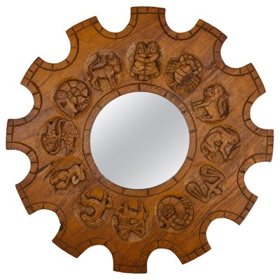 Mid-Century Modern Carved Pine Sunburst Shaped Wall Mirror, 1970s-KEG-1798559