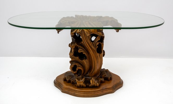 Mid-Century Modern Carved Wooden Base Coffee Table-FER-1075463