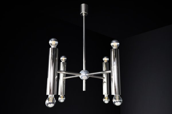 Mid-Century Modern Chandelier in Polished Steel with Eight Lights, Germany, 1960s-TRW-1797136