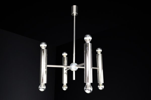 Mid-Century Modern Chandelier in Polished Steel with Eight Lights, Germany, 1960s-TRW-1797136