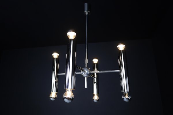 Mid-Century Modern Chandelier in Polished Steel with Eight Lights, Germany, 1960s-TRW-1797136