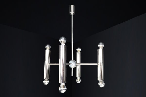 Mid-Century Modern Chandelier in Polished Steel with Eight Lights, Germany, 1960s-TRW-1797136