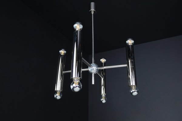 Mid-Century Modern Chandelier in Polished Steel with Eight Lights, Germany, 1960s-TRW-1797136