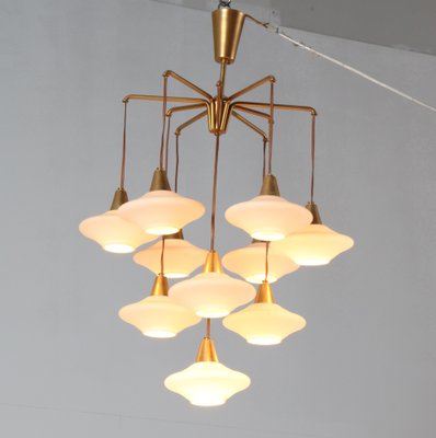 Mid-Century Modern Chandelier with 10 Milk Glass Shades, 1960s-MY-1413903