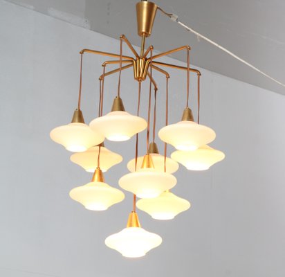 Mid-Century Modern Chandelier with 10 Milk Glass Shades, 1960s-MY-1413903