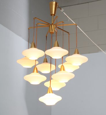 Mid-Century Modern Chandelier with 10 Milk Glass Shades, 1960s-MY-1413903