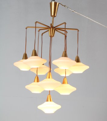 Mid-Century Modern Chandelier with 10 Milk Glass Shades, 1960s-MY-1413903