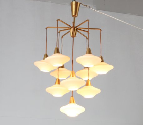 Mid-Century Modern Chandelier with 10 Milk Glass Shades, 1960s-MY-1413903