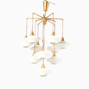 Mid-Century Modern Chandelier with 10 Milk Glass Shades, 1960s-MY-1413903