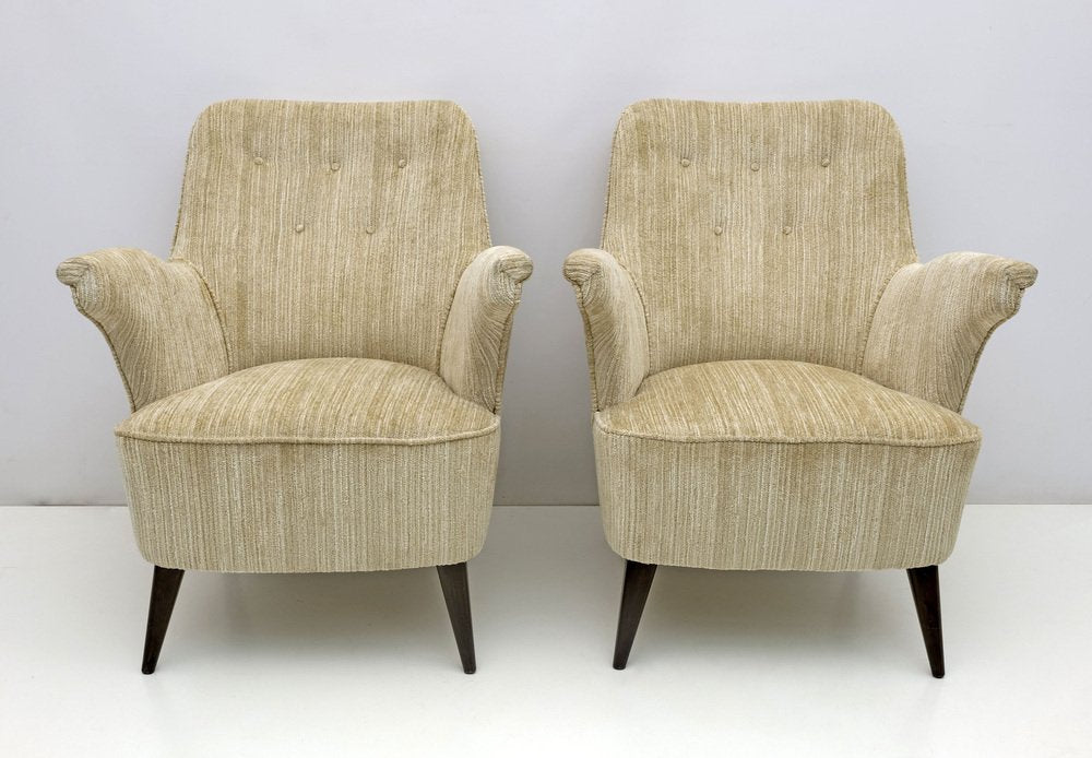 Mid-Century Modern Chenille Velvet Armchairs by Nino Zoncada for Cassina, 1950s, Set of 2