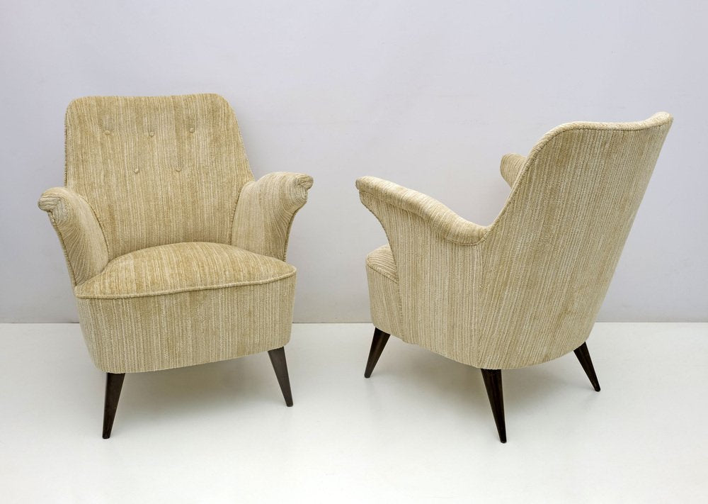 Mid-Century Modern Chenille Velvet Armchairs by Nino Zoncada for Cassina, 1950s, Set of 2