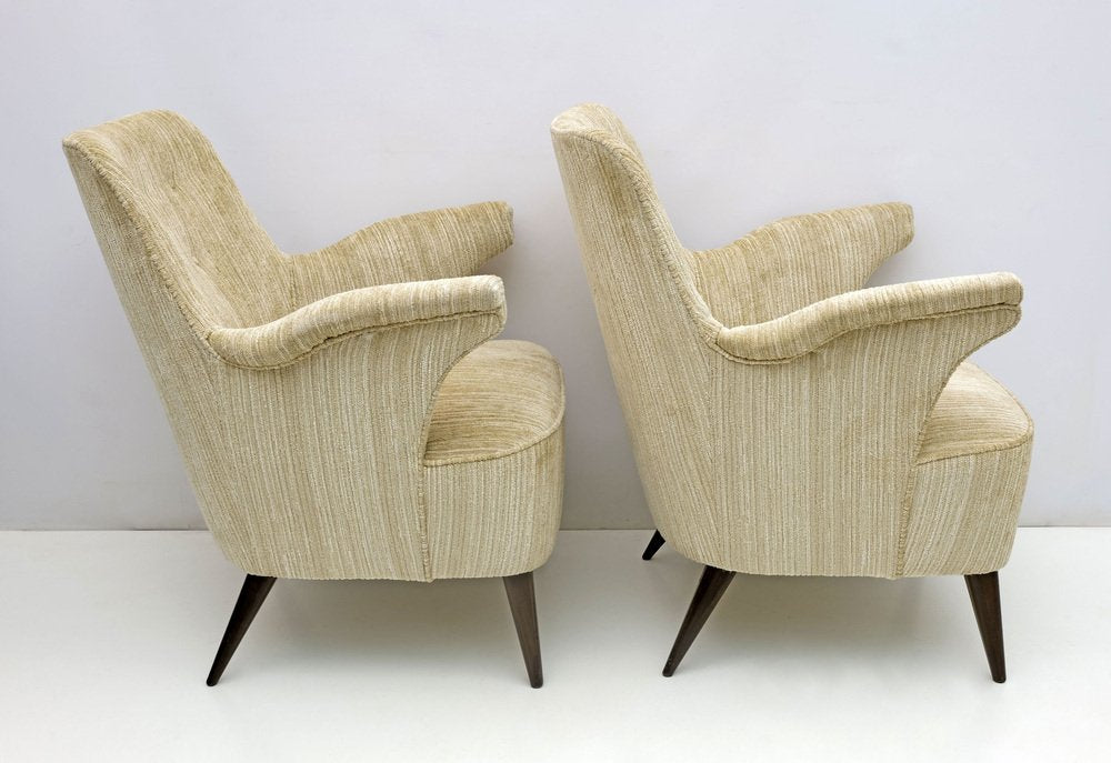 Mid-Century Modern Chenille Velvet Armchairs by Nino Zoncada for Cassina, 1950s, Set of 2